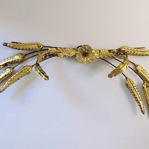 Vintage Gold Brass Wheat Wall Hanging Swag Bohemian Hollywood Regency Decor